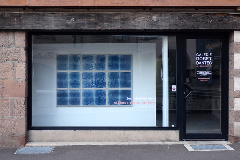 En vitrine : Leah Desmousseaux, 34°33’15" N, 38°16'00" E (Palmyre II), 2020 Tirage cyanotype sur papier Arches - 9 éléments Dimensions : 110 cm x 170 cm 