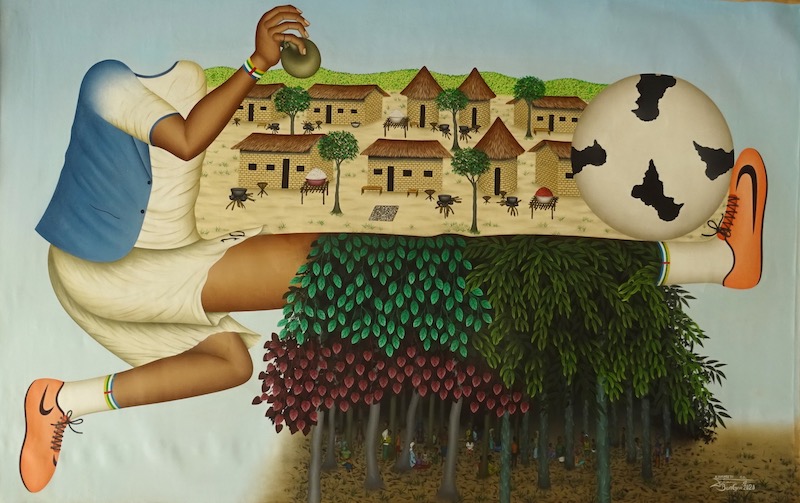 Dieudonné Wambeti Sana, Sans défense, 2020, peinture à l'huile sur toile, 89 x 140 cm, atelier de l'artiste