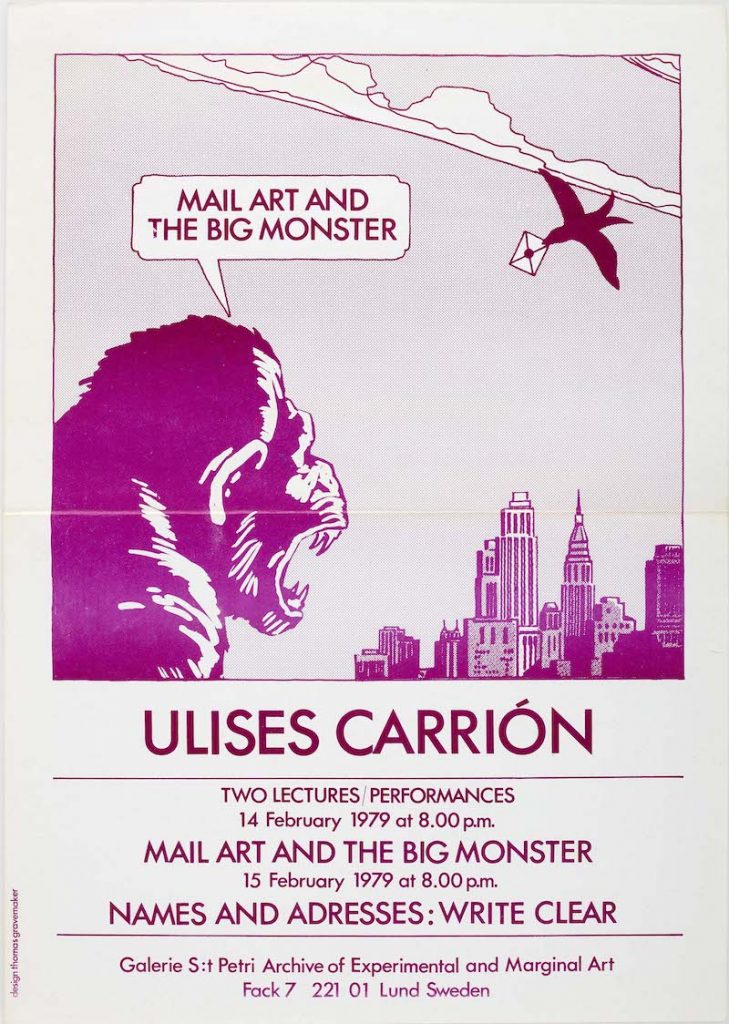 Ulises Carrión: Mail Art and the Big Monster, 1979, Flyer, collection privée