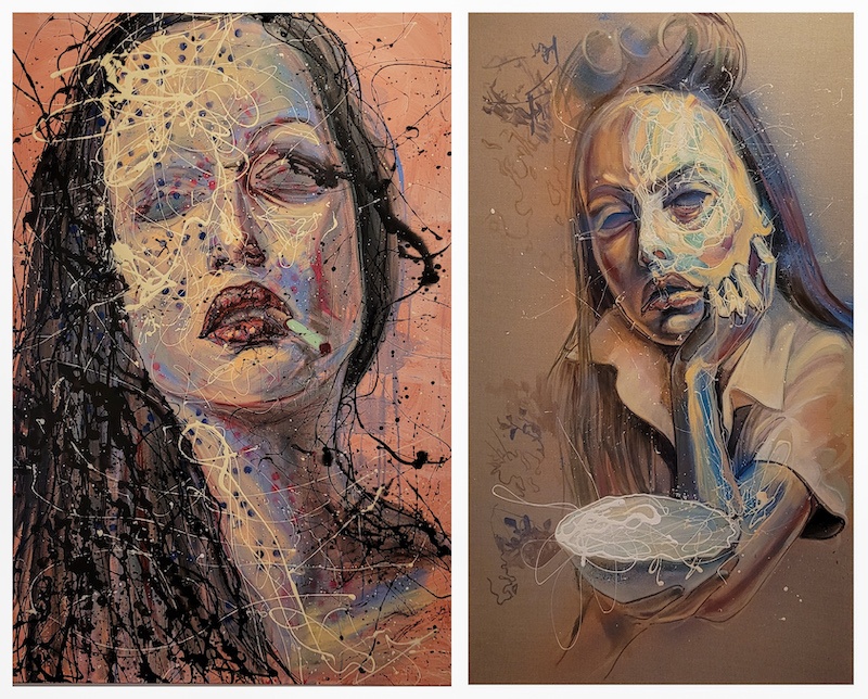 Tomáš Jetela, Fair Fairy, 150 x 100 cm, Acrylique and oil on canvas, 2022 (gauche) / The Universe on a bowl, 170 x 100 cm, acrylique et huile sur toile, 2022 (droite)