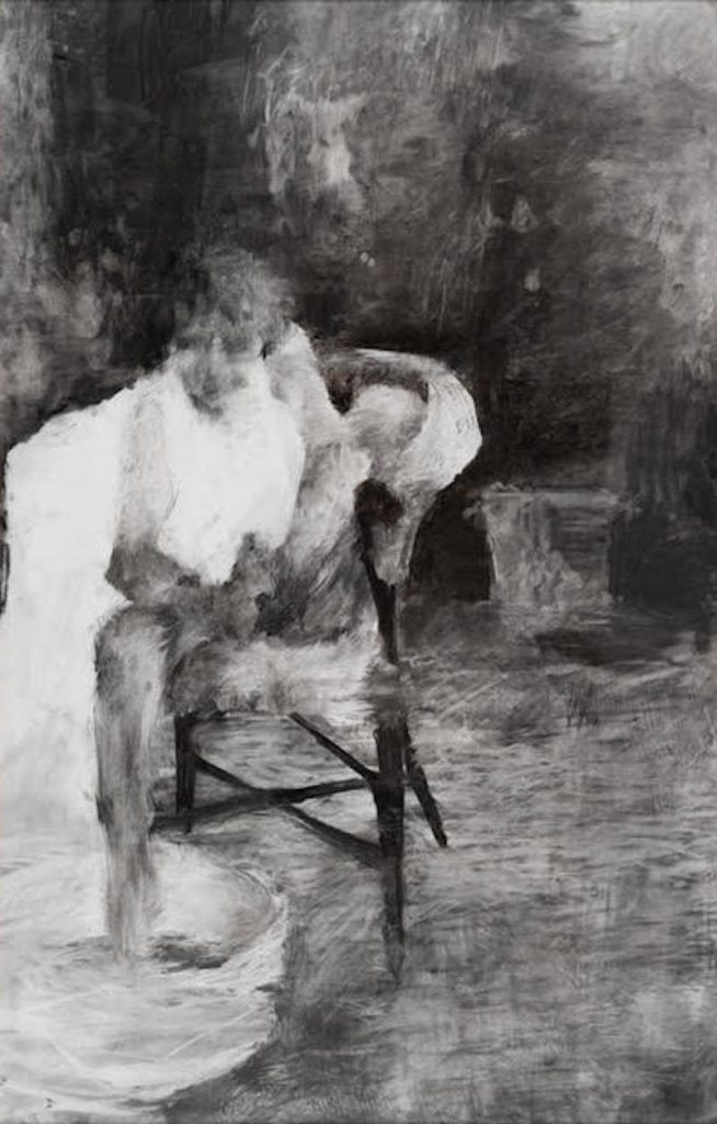 Bruno Albizzati, Sans titre (Jeanne enfant) 2012 – Fusain sur papier 140 x 87 cm. Crédit photo Philippe Petiot