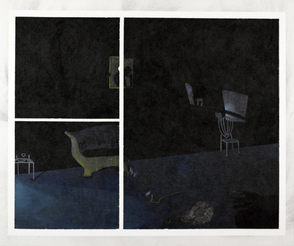 Laurent Dumortier - Hommage à Hammeshoi 2, 2021. 57,4 x 64,8 cm, charcoal, colour pencils on Canson Héritage paper - Michèle Schoonjans Gallery Bruxelles
