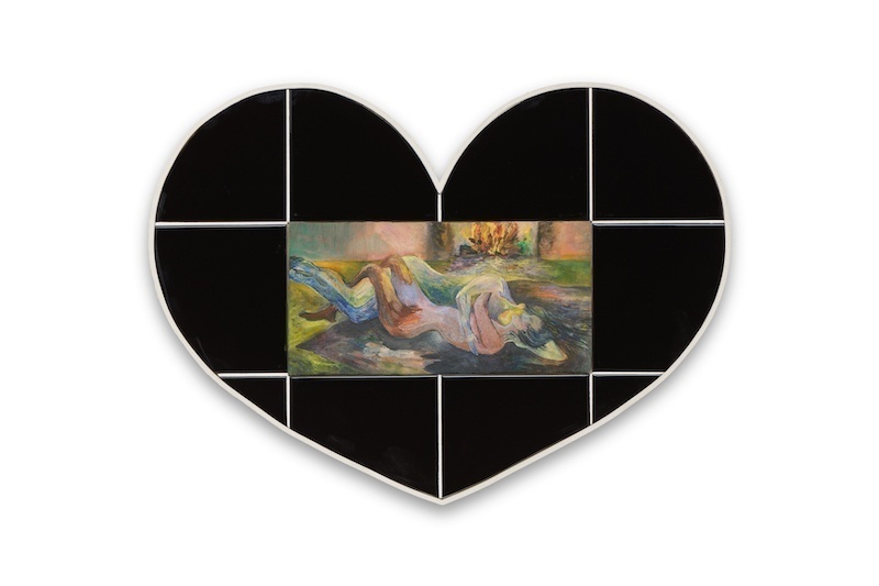 Jacent, Cœur (Belle-Île-en-Mer), 2023, oil on canvas. Mounted on wood, earthenware tiles, seal, painted artist frame in oak wood, 44 x 58 cm, unique - Photo Aurélien Mole