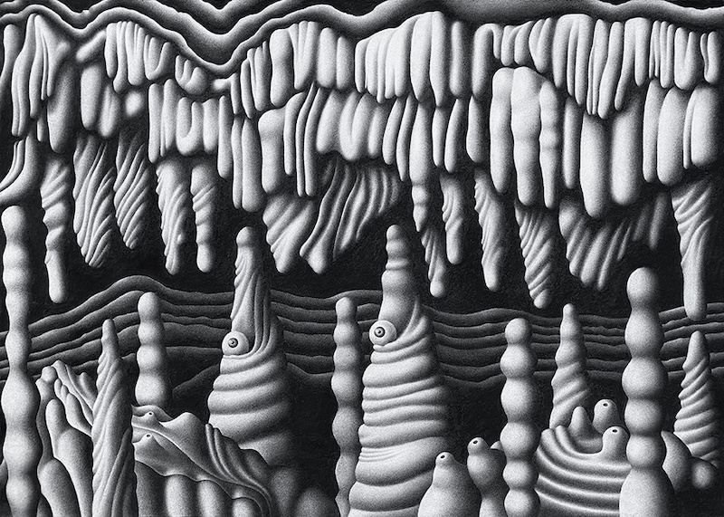 chloé poizat, sans-titre (grande grotte sexuelle), 2020, fusain sur papier, L 105,5x H 75 cm