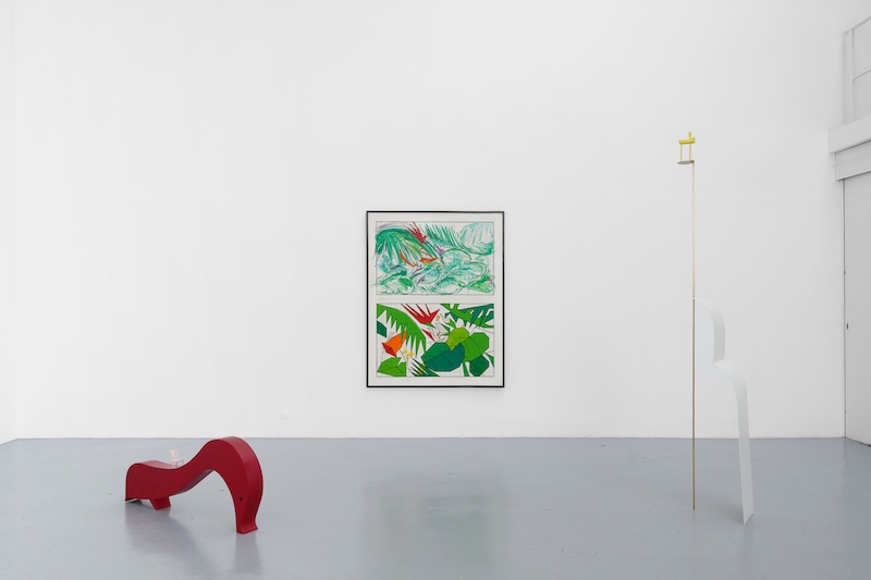 Greetings,
curated by Antonio De Martino and Edoardo Marabini, installation view (Doriana Chiarini, Aldo Mondino), galerie Hussenot, 2023