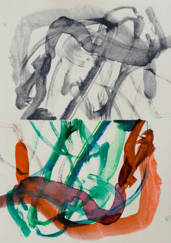 Marius Pons de Vincent, Collaboration avec mon fils Jonas, aquarelle, feutre et graphite sur papier, 29,7 x 21 cm, 2020/21