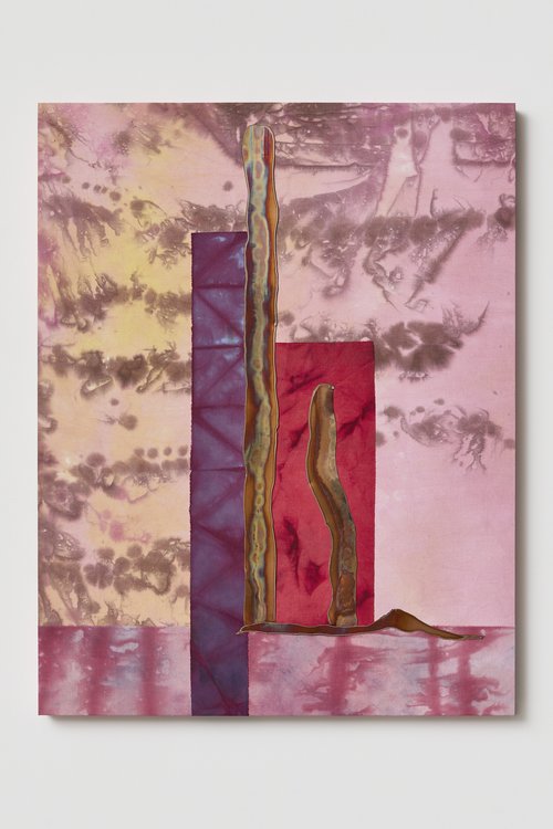 Amandine Guruceaga, Traces of tears, 2023, tissus teintés, cuivre brûlé sur bois, 122 x 95 X 5 cm, @Jc Lett