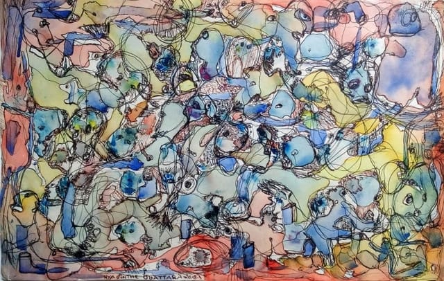 Hyacinthe Ouattara, Cartographies humaines 4, 2018. Aquarelle et stylo sur papier, 50 x 32 cm. Courtesy artiste et 193 Gallery