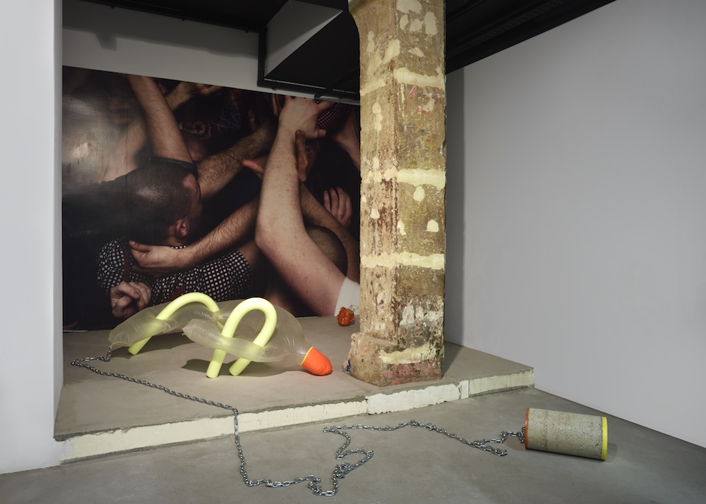Vue de l'exposition Born And Die #01 - Nazdravlje! (Galerie Arondit), 2016 Alon, Marielle Chabal, Aurélie Féruel & Florentine Guédon, Robin Lopvet, Gwendoline Perrigueux, Emilie Schalck, Rébecca Topakian