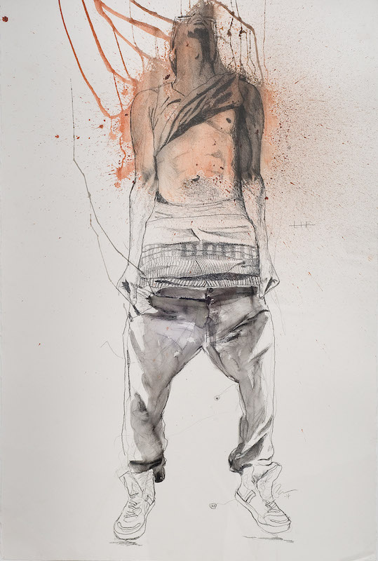 Fahamu Pecou, Lifted, 2014. Crayon et acrylique sur papier, 142 x 102 cm.