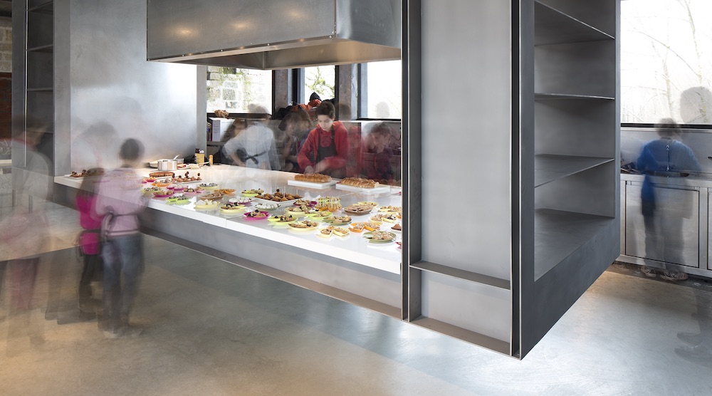 Vue des Fourneaux de La cuisine, centre d'art et de design, château de Nègrepelisse, 25 janvier 2014. RCR Arquitectes. © Yohann Gozard