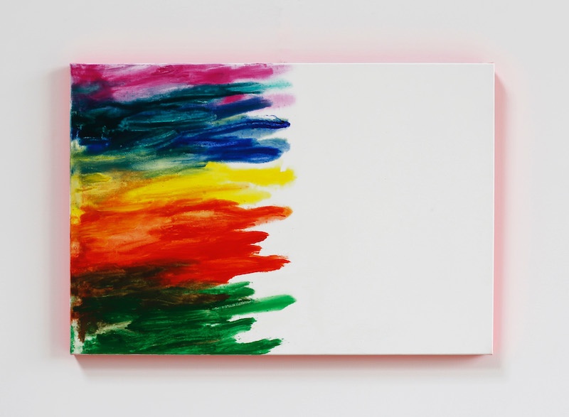 Claude Tétot, Sans titre, 2019  Huile sur toile et acrylique fluorescent sur le bord, 55 x 80 cm