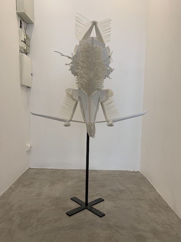 Marie-Luce Nadal, Le Masque de la divinité de la Brume, 2015, Coraux, carton, colson, pompon de rideau, matériaux divers