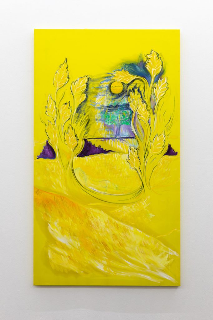 Camille Tsvetoukhine, Volupté dorée, 140x110cm, peinture à l'huile, pastel sec, pastel gras, soie, 2023