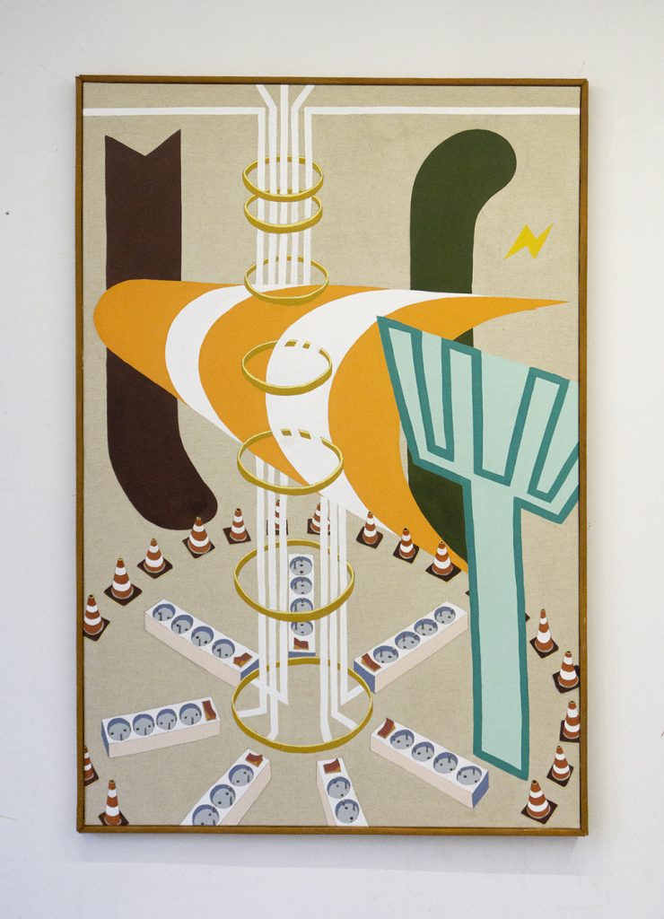 Victor Cord’homme, La centrale, 2023. Encres acryliques sur toile,150 x 100 cm. Photo et Courtesy artiste